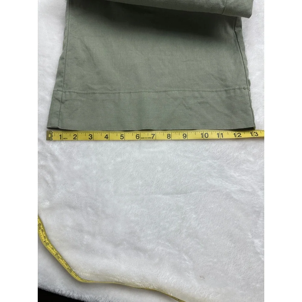 Evereve Wide Leg Pants Women 28 Green Linen Blend Button Fly Cropped Utility